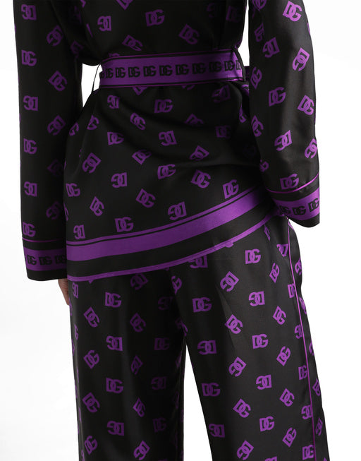 DG LOGO ALL-OVER PRINT SILK VANITY PANTS