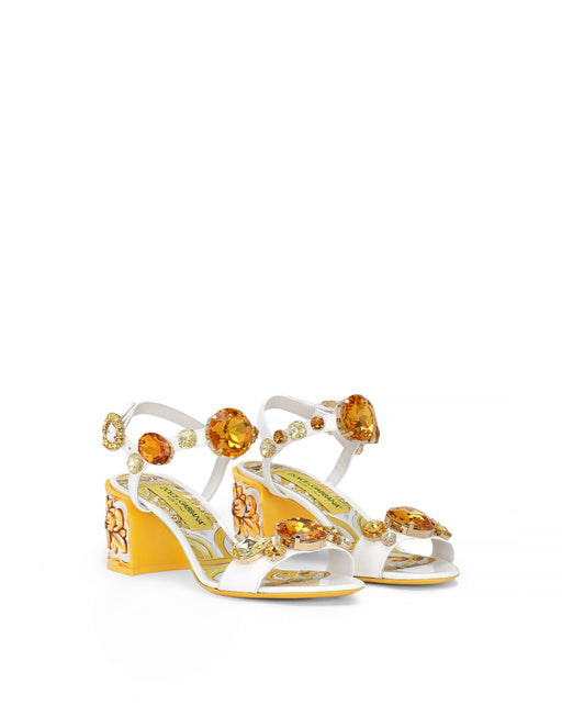 PATENT LEATHER SANDALS WITH STONE EMBELLISHMENT AND PAINTED HEEL