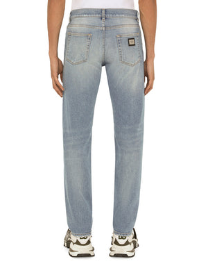 WASHED STRETCH DISTRESSED SLIM  JEANS