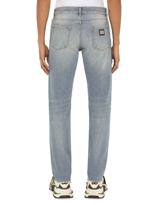 WASHED STRETCH DISTRESSED SLIM  JEANS