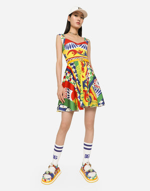 SHORT CARRETTO-PRINT CHARMEUSE BUSTIER DRESS