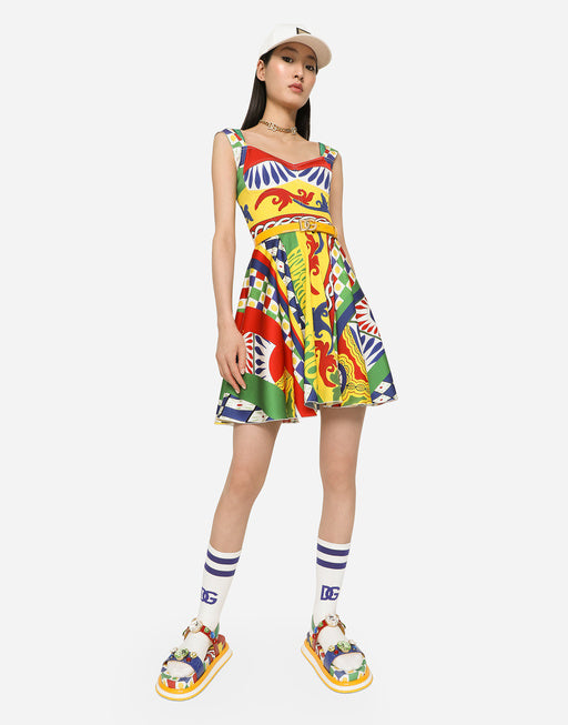 SHORT CARRETTO-PRINT CHARMEUSE BUSTIER DRESS