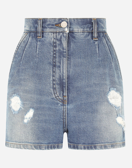 DENIM SHORTS WITH RIPPED DETAILS