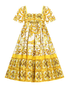 POPLIN DRESS WITH YELLOW MAJOLICA PRINT