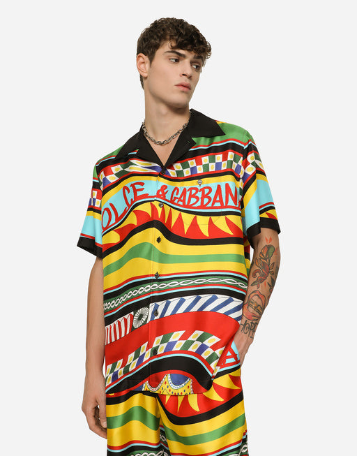 SILK TWILL HAWAIIAN SHIRT WITH CARRETTO PRINT
