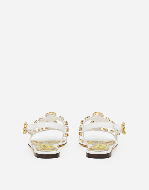 PATENT LEATHER SANDALS WITH STONE EMBELLISHMENT