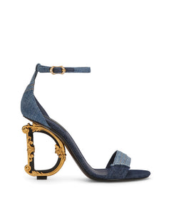 PATCHWORK DENIM SANDALS WITH BAROQUE DG HEEL