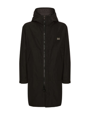 NYLON PARKA WITH HOOD AND BRANDED TAG