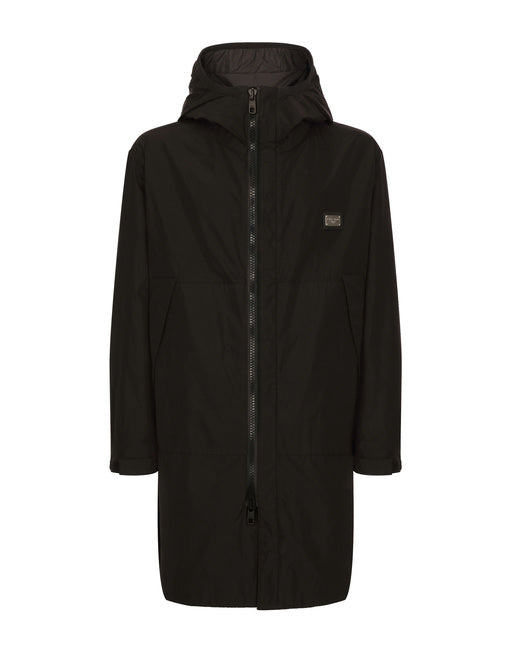 NYLON PARKA WITH HOOD AND BRANDED TAG