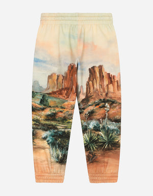 COTTON JOGGING PANTS WITH CANYON PRINT AND LOGO TAG