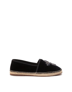 VELVET ESPADRILLES WITH ROPE SOLE AND CROSS EMBROIDERY
