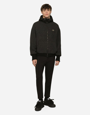 WOOL JERSEY JACKET WITH HOOD AND LOGO