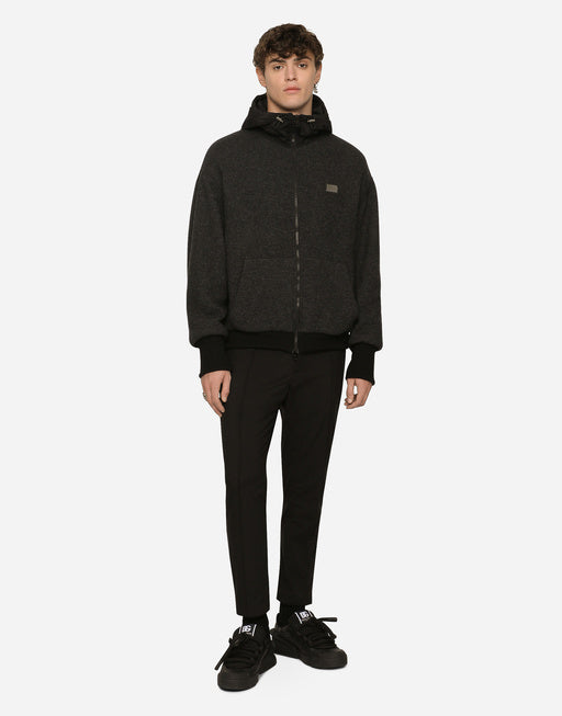 WOOL JERSEY JACKET WITH HOOD AND LOGO