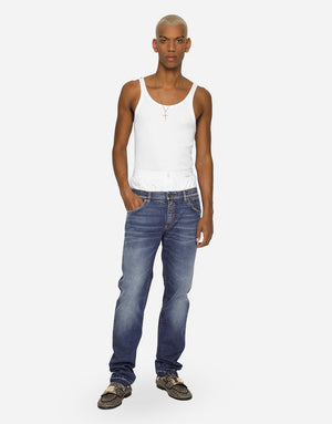 WASHED SLIM FIT STRETCH DENIM JEANS