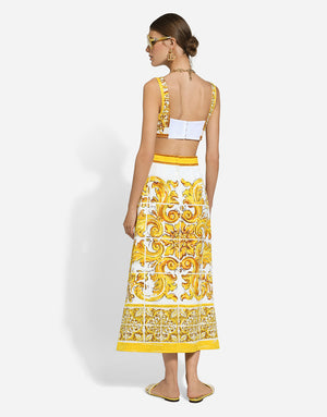 COTTON POPLIN CORSET CROP TOP WITH MAJOLICA PRINT