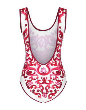 MAJOLICA-PRINT RACING SWIMSUIT