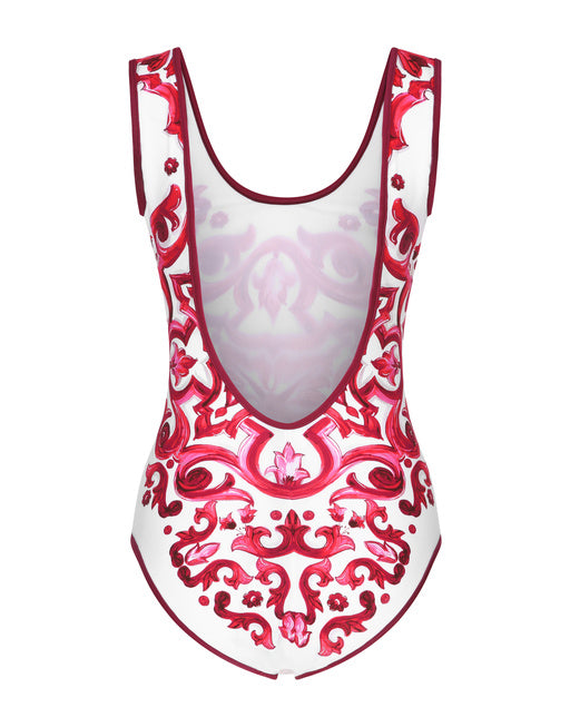 MAJOLICA-PRINT RACING SWIMSUIT