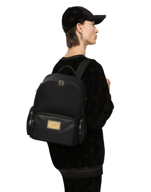 NYLON AND GRAINY CALFSKIN BACKPACK