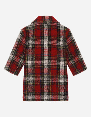DOUBLE-BREASTED TARTAN BOUCLÉ COAT