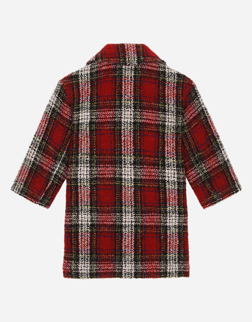 DOUBLE-BREASTED TARTAN BOUCLÉ COAT