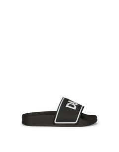 RUBBER AND CALFSKIN SLIDERS WITH LOGO PRINT