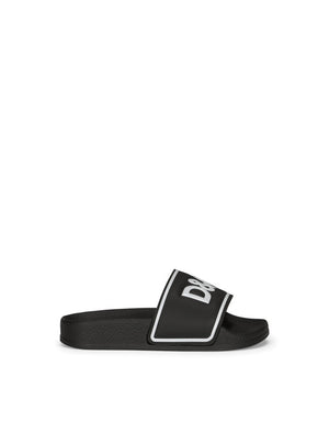 RUBBER AND CALFSKIN SLIDERS WITH LOGO PRINT