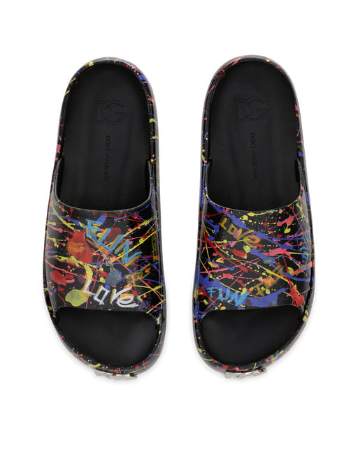BEACHWEAR SLIDERS WITH COLOR SPLASH PRINT