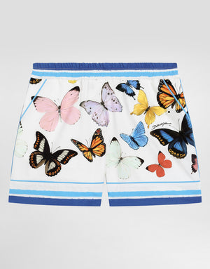 STRIPED POPLIN VANITY SHORTS WITH BUTTERFLY PRINT