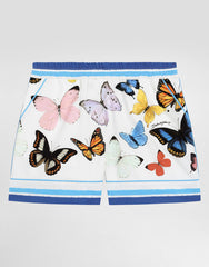 STRIPED POPLIN VANITY SHORTS WITH BUTTERFLY PRINT