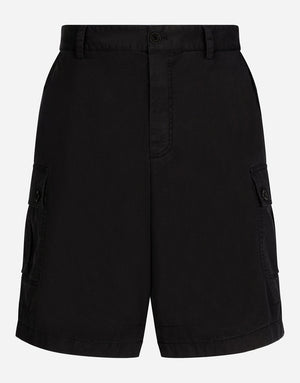 STRETCH COTTON CARGO PANTS WITH BRAND PLATE