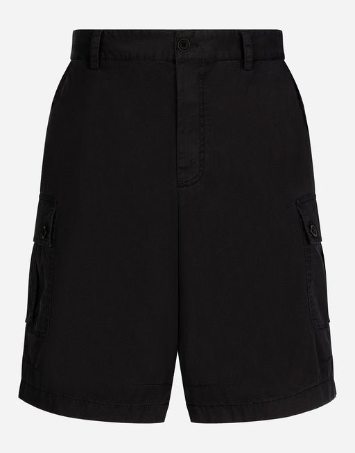 STRETCH COTTON CARGO PANTS WITH BRAND PLATE