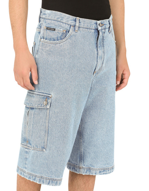 LIGHT BLUE DENIM CARGO SHORTS