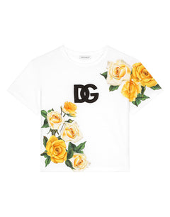 JERSEY T-SHIRT WITH YELLOW ROSE PRINT AND DG LOGO