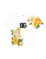 JERSEY T-SHIRT WITH YELLOW ROSE PRINT AND DG LOGO