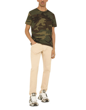 COTTON T-SHIRT WITH CAMOUFLAGE PRINT AND LOGO
