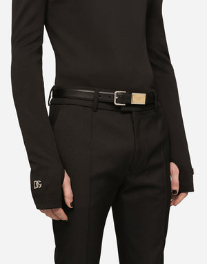 CALFSKIN BELT WITH BRANDED TAG