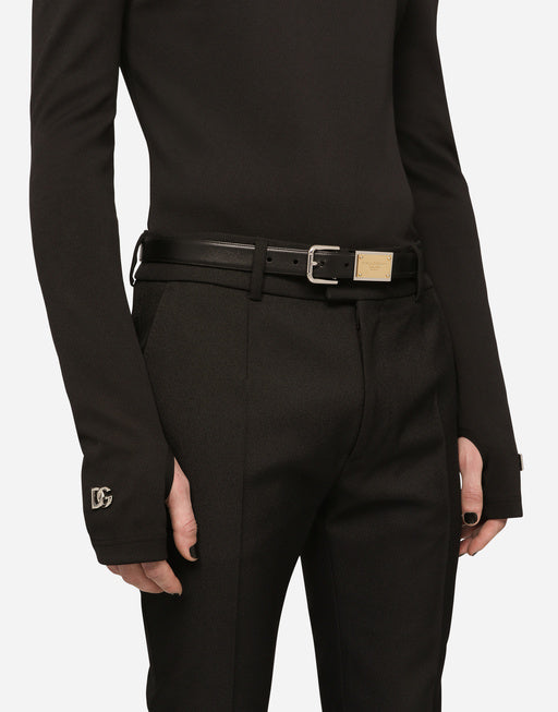 CALFSKIN BELT WITH BRANDED TAG