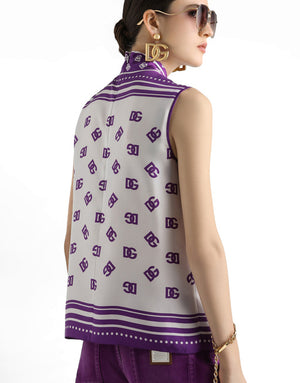 DG LOGO ALL-OVER SILK TWILL TOP