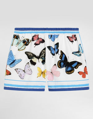 STRIPED POPLIN VANITY SHORTS WITH BUTTERFLY PRINT