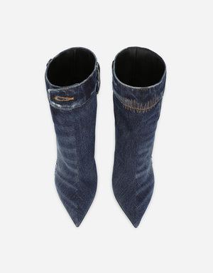PATCHWORK DENIM ANKLE BOOTS