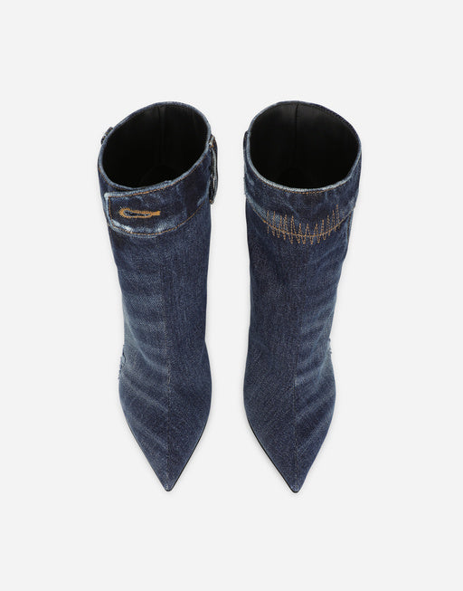 PATCHWORK DENIM ANKLE BOOTS