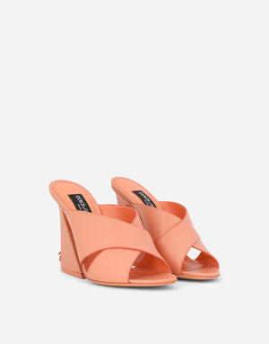 CALFSKIN MULES WITH GEOMETRIC HEEL