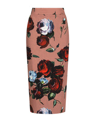 CHARMEUSE CALF-LENGTH SKIRT WITH VINTAGE ROSE PRINT