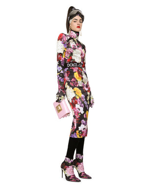 SATIN TURTLENECK TOP WITH HYDRANGEA AND FLORAL PRINT