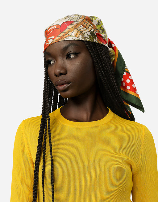 VEGETABLE-PRINT TWILL SCARF (90 X 90)