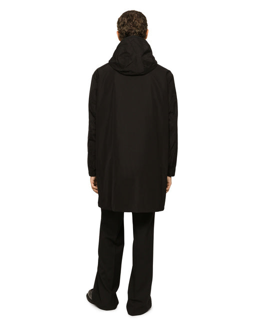 NYLON PARKA WITH HOOD AND BRANDED TAG