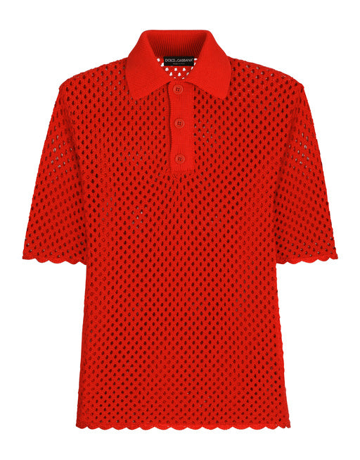 MESH-LOOK COTTON POLO-SHIRT WITH LOGO