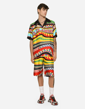 SILK TWILL JOGGING SHORTS WITH CARRETTO PRINT