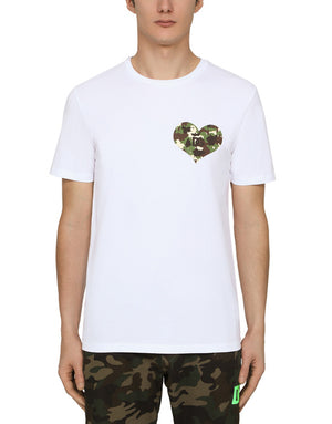 COTTON T-SHIRT WITH CAMOUFLAGE PRINT HEART