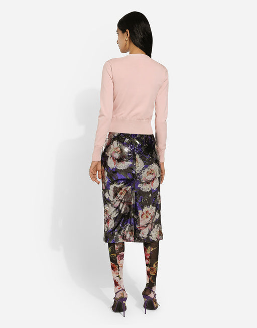 SEQUINED MIDI SKIRT WITH PEONY PRINT